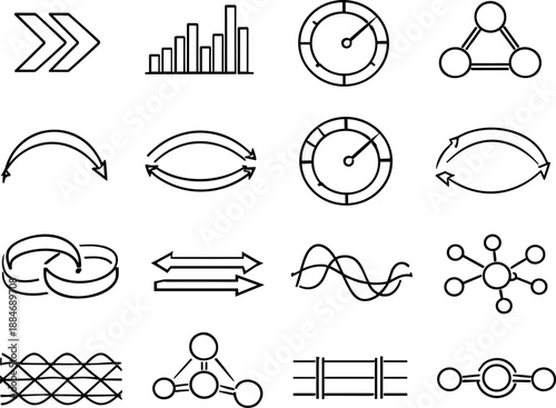 Image Generation. Line style vector icons of hazard and warning signs: transition contour, pulse bar, timing ring, transition