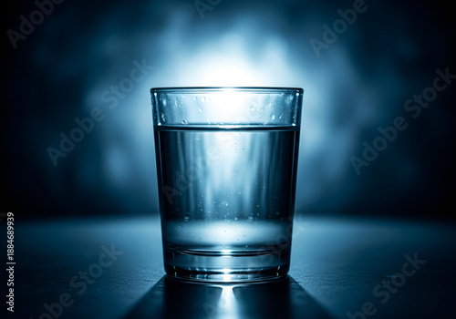 Glass of Water, Dramatic Backlighting, Dark Background Illustration, Beverage Photography Graphic, Hydration Concept Icon