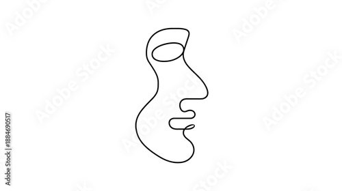 A minimalist line drawing depicts a human face in profile against a bright white background