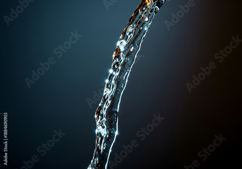 Flowing Water Stream, High Contrast, Sparkling Highlights, Natural River Illustration, Freshwater Landscape Graphic