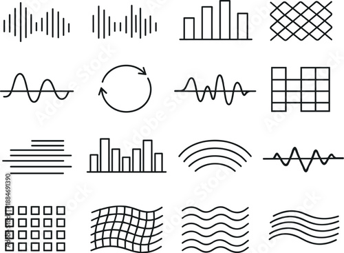 Image Generation. Line style vector icons of smart home energy management devices: rhythm stripe, rhythm stripe, interval bar,