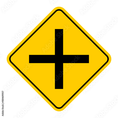 Official Warning Sign for Four-Way Road Intersection Traffic