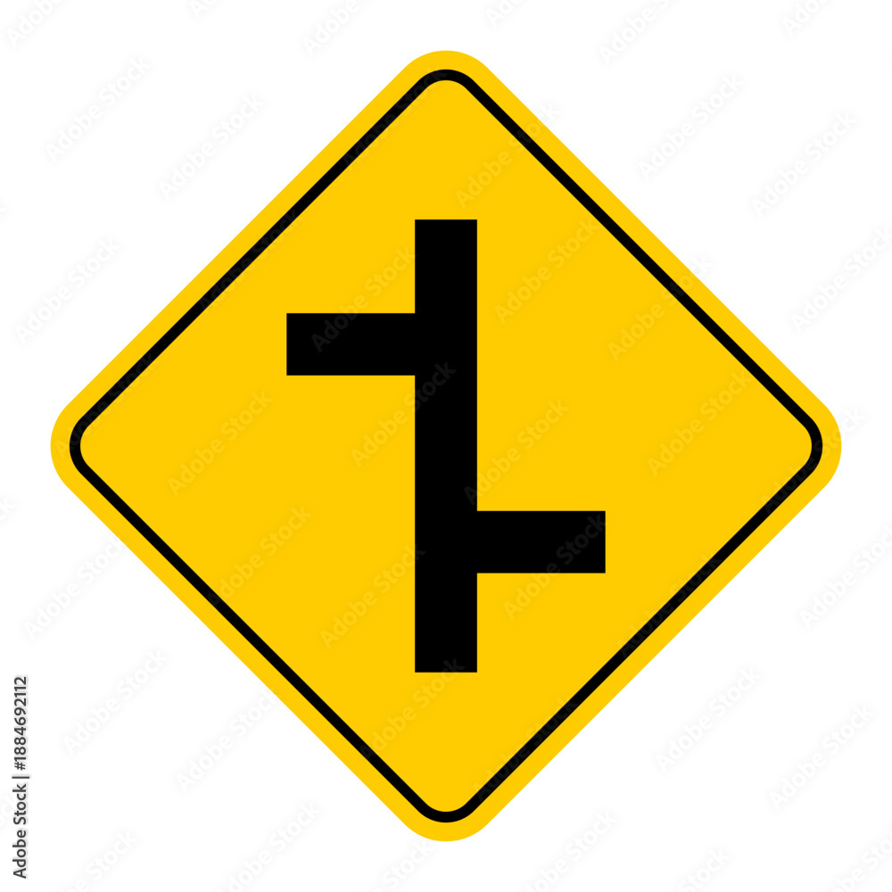 Fototapeta premium Official Yellow Staggered Intersection Traffic Warning Sign Vector