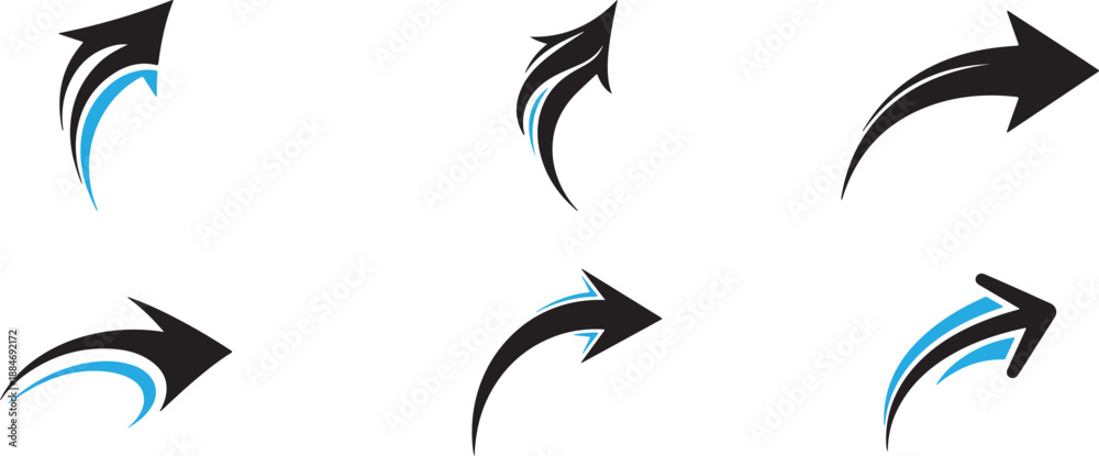Obraz premium Five black arrows isolated on transparent background