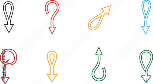 Colorful fishing hook icons isolated on transparent background