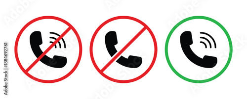 Icons Representing Blocked, Banned, and Allowed Calls with Red and Green Circular Symbols for Call Management