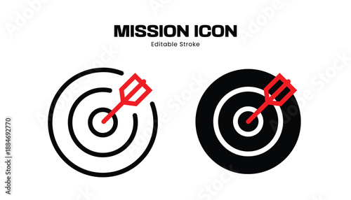 Target and Goals Icons Featuring Red Dart and Circular Bullseye Design for Precision and Achievement Representation