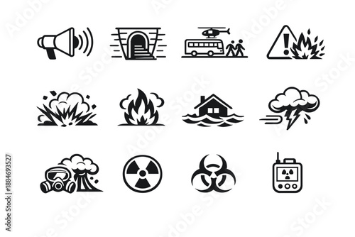 Disaster Warning and Environmental Hazard Icons Set