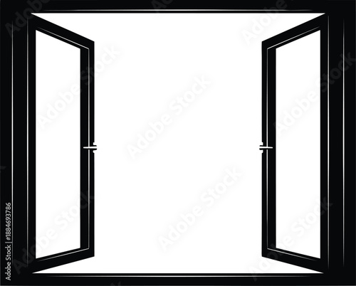 Black Window Frame with Open Panels for Minimalist Design