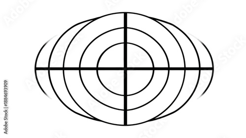 A black and white graphic depicting a target, oval in shape with concentric circles and lines