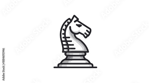 A white chess knight icon with a black outline, on a white background, with shading
