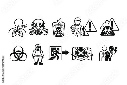 Environmental Hazard, Emergency Response and Safety Icons Set
