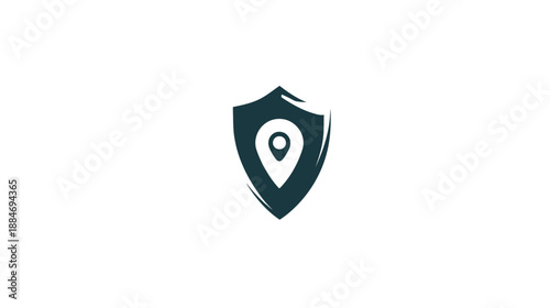 A location pin inside a shield on a white backdrop, minimalist design