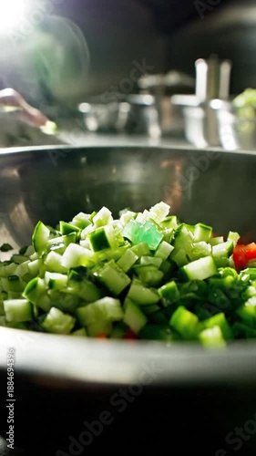 Wallpaper Mural Freshly Prepared Culinary Scene: Chopped Vegetables Salad Preparation In Professional Kitchen Torontodigital.ca