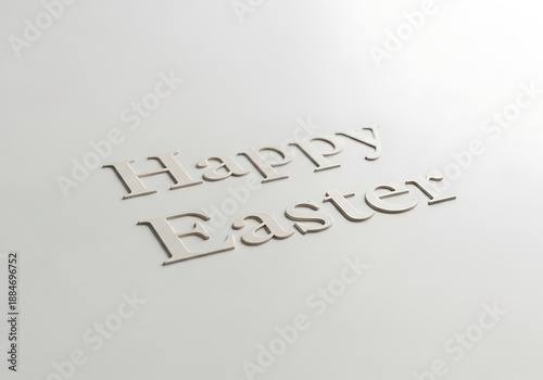 Happy easter greeting card with embossed text on white background