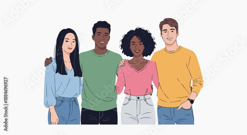 Multicultural group of friends smiling together