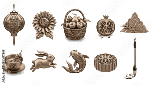 Collection of traditional decorative ornaments and symbols