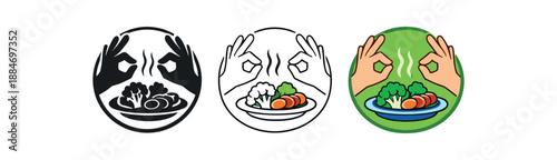 safe feeding hands forming ok sign over tray of steamed veggies safe symbol