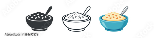 complementary feeding millet or buckwheat porridge bowl sprinkled with simple grain icon