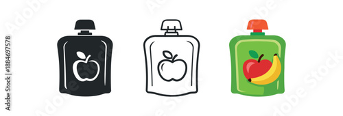 complementary feeding puree pouch simplified icon with fruit symbol homemade squeeze idea