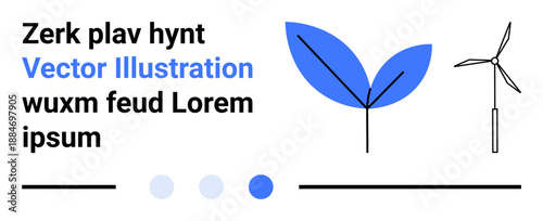 Leaf symbolizing nature and wind turbine representing clean energy. Ideal for sustainability, environment, renewable energy, eco-friendly solutions, green technology, nature conservation, simple