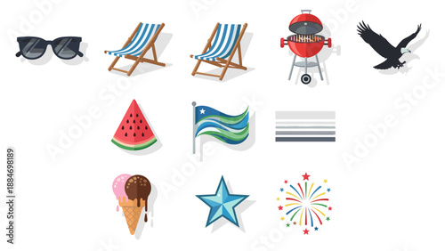 Collection of summer and beach accessories including sunglasses