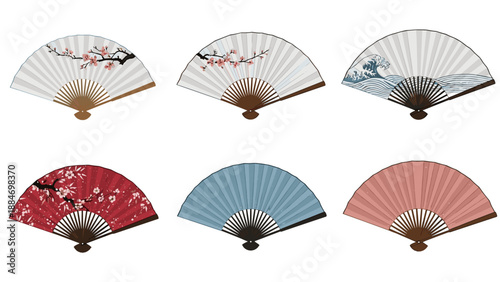 Collection of traditional decorative hand fans with intricate patterns