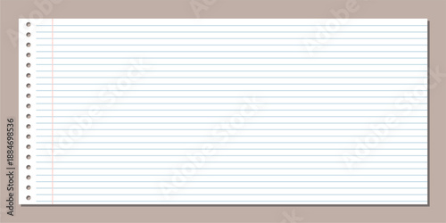 Lined Notebook Paper Sheet with Binder Holes