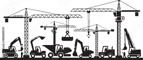 construction, workers, equipment, icons,