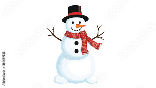 Cute snowman with a top hat and red scarf