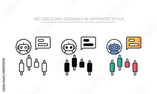 Trading Bot icon set in different style with white background illustration