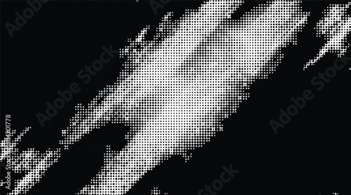 Grungy halftone brush stroke texture over dark background featuring distressed monochromatic paint splash effects for edgy contemporary designs