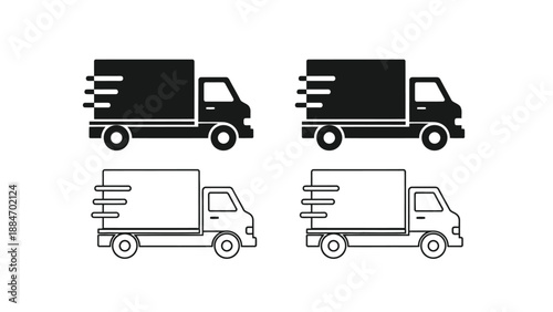 Simple depiction of delivery trucks in both solid and outline styles