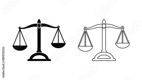 Scales of justice A black and white illustration of balanced legal symbols