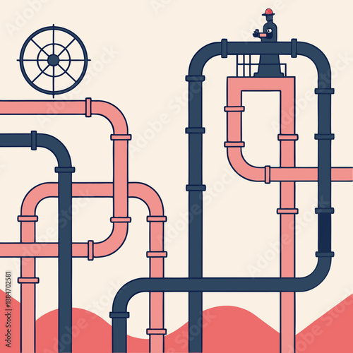 Abstract Vector Art of an Oil Pipeline Network System