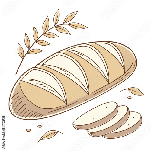 Fresh Baked Bread Loaf Bakery Vector Illustration