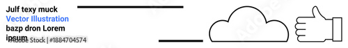 Cloud storage, digital connection, online approval, data transfer, communication, remote access. A cloud icon connected to a thumbs-up symbol. Cloud storage and digital connection concept