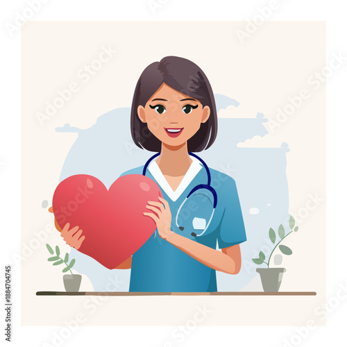 Compassionate Healthcare Giver: A medical professional cradles a vibrant red heart, symbolizing care, dedication, and the essence of healthcare. 