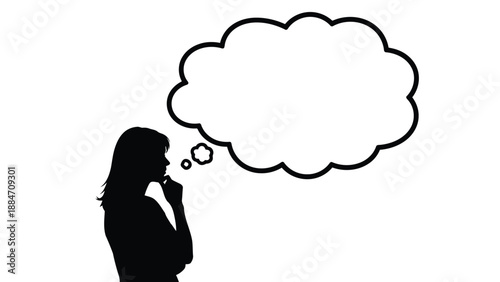 Vector Illustration of a Thoughtful Woman with a Thought Bubble