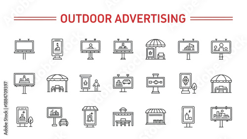 Vector Illustration Outdoor Advertising Display Icons Set for Marketing Campaigns