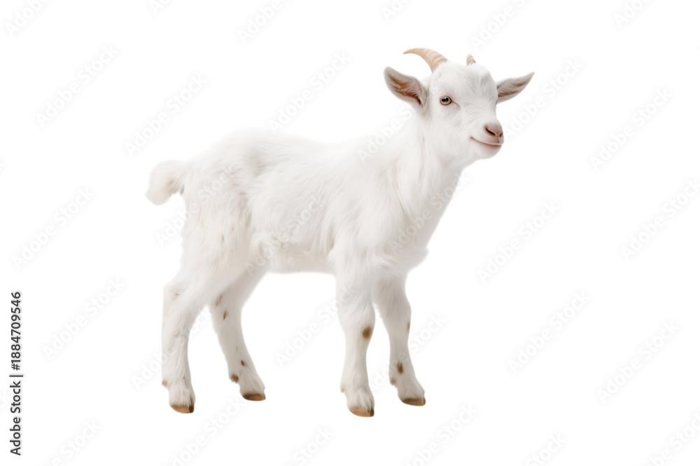 Obraz premium Standing white goat kid isolated on transparent background