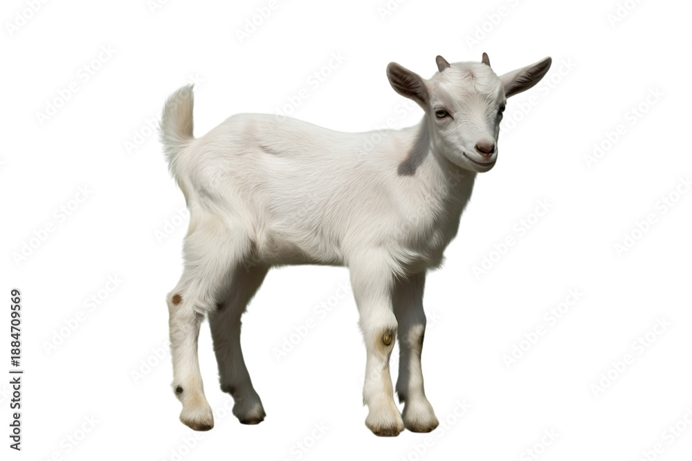 Fototapeta premium Adorable white baby goat standing still