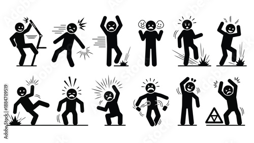 Vector Illustration of Stick Figures Showing Various Emotions and Actions