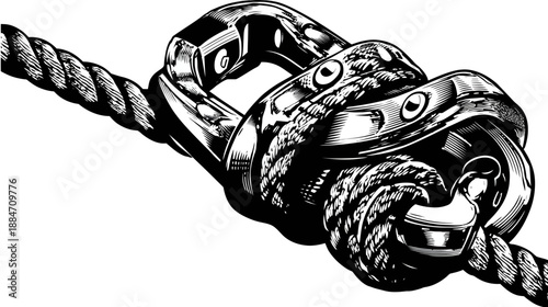 Intricate black and white illustration of a sturdy knot connecting two pieces of rope