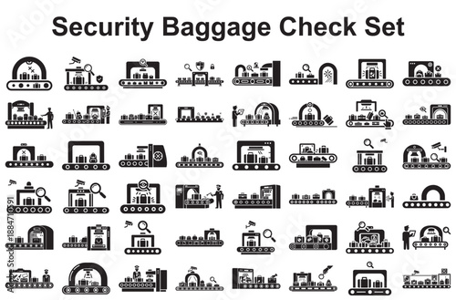 Security baggage check set isolated on white background