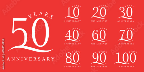 Collection of anniversary serif font logo design. Celebration day luxury special vector symbol icon concept