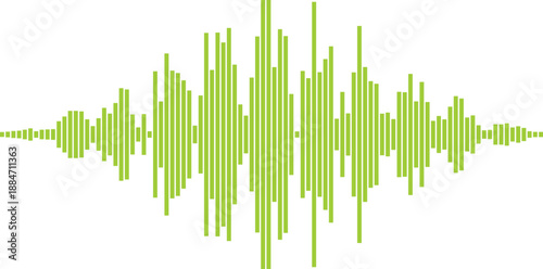 Visual representation of sound waveform with green vibrations on white background