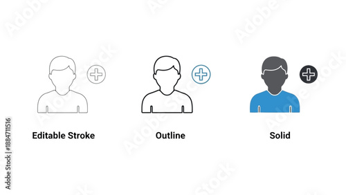 Vector Illustration Editable User Icons with Plus Sign