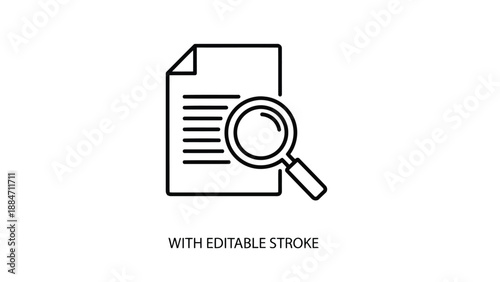 Vector Illustration of Document with Magnifying Glass and Editable Stroke