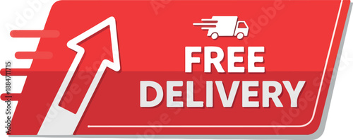 Free Delivery Icon Red Arrow and Truck - Online Shopping, E-commerce, Shipping, and Logistics